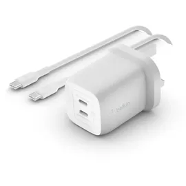 Belkin 65W Dual USB-C Ladegerät, Power Deliver, PPS, weiß + 2m USB-C/USB-C Kabel