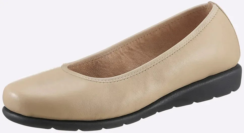 Ballerina CLASSIC BASICS, Damen, Gr. 37, beige, Glattleder, Basic, Schuhe Ballerina