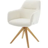 DELIFE Polsterstuhl Pejo-Flex, Holzgestell kantig Natur Bouclé Weiß Taschenfederkern weiß 58 cm x 83 cm x 64 cm