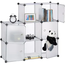 Relaxdays Regalsystem mit Türen, Raumteiler Kunststoff, Standregal 9 Fächer, Badregal, HBT: 95 x 95 x 32 cm, transparent