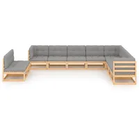 vidaXL Garten-Lounge-Set 10-tlg. natur/grau