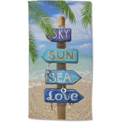 Strandtuch GOOD MORNING "Happy place", beige (sand), B:100cm L:180cm, Velours, Velours, Handtücher (Packung), Mikrofaser, 100x180, Schnelltrocknend, Sommer, Strand, Erwachsene