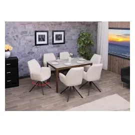 Mendler Esszimmerstuhl HWC-G67, Küchenstuhl Stuhl Armlehne, drehbar Auto-Position, Stoff/Textil Bouclé Öko-Tex MVG ~ creme