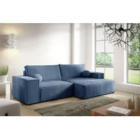 Ecksofa MINI NEW MAX von ANTONIO L-Form mit Schlaffunktion und Bettkästen in Türkis/ Blau Cordbezug, Schenkel Ottomane rechts oder links - Blau