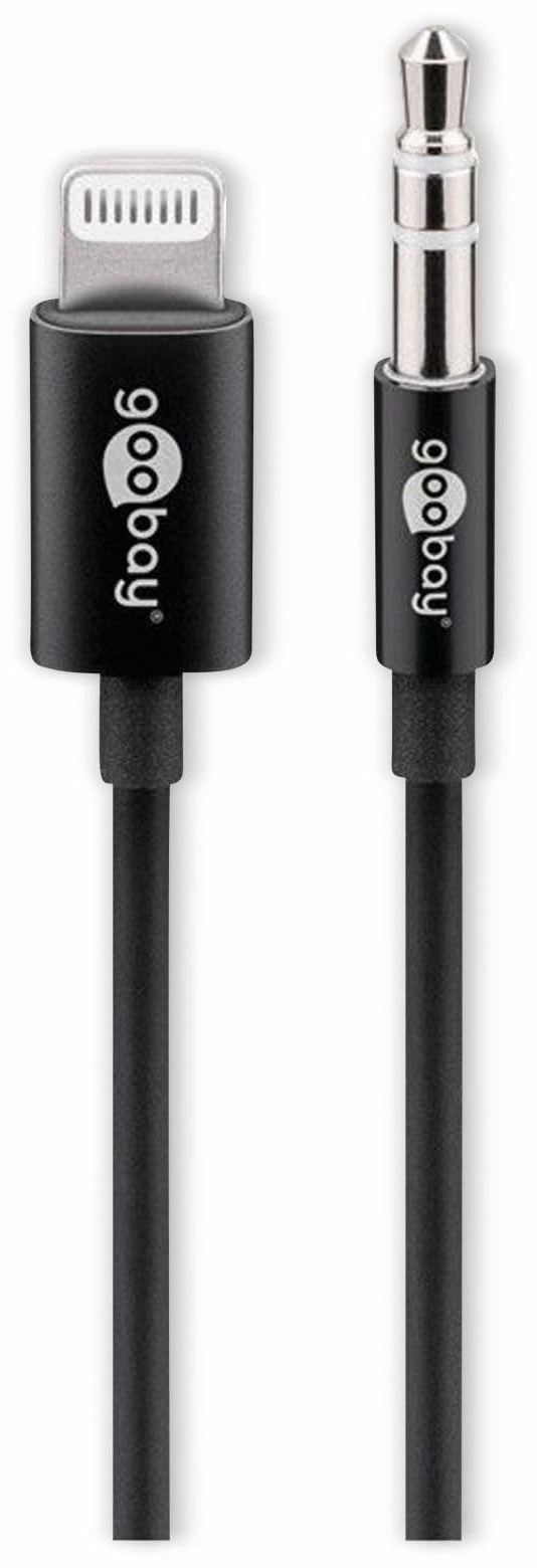 Goobay 66805 Lightning auf 3,5 mm Klinkenstecker Adapterkabel / Apple iPhone MFi Audiokabel / Lightningkabel AUX Kabel Audio für iPhone iPad iPod / Schwarz / 1m