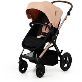 Kinderkraft MOOV 2 4-in-1 AIR Kinderwagen 4 in 1 Kinderwagenset bis 22 kg mit Kindersitz I-SIZE 40-75 cm, Buggy Funktion, Liegeposition verstellbar, Große ausziehbare Verdeck, Aufblasbare Räder, Beige