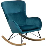 Schaukelsessel Blau Samtstoff Holzbeine Wohnzimmer elegant
