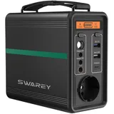 SWAREY Tragbare Powerstation, 166Wh LiFePO4 Batterie mit 150W (300W Spitze) AC Ausgang, 30W USB-C Anschluss, Solargenerator für Reise Camping Mobiltelefone Laptops