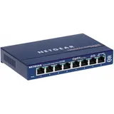Netgear GS108GE Switch 8 Port Netzwerk Switch (Plug-and-Play Gigabit Ethernet Hub, lüfterloses Metallgehäuse), Blau
