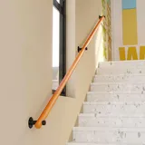 Holz Handläufe für Treppen, Rutschfeste Indoor-Treppen Weiß Handlauf, Wandmontage Handlauf Mit stabilem Metallbügel, Barrierefreie Treppe Haltegriff für ältere Menschen (Wood, 200cm)