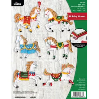 Bucilla, Holiday Horses, Filz-Applikation, 6-teiliges Ornament-Set, perfekt für DIY-Nadelspitzen-Kunst und Handwerk, 89638E