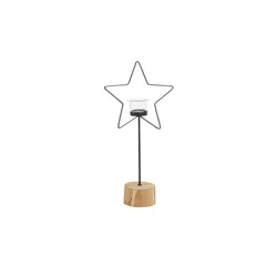 HOME STORY Teelichthalter Stern   , holzfarben , Metall,Holz,Glas , Maße (cm): B: 20 H: 41