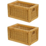 Set/2 Regalkorb mit Holzrahmen Schubfach Rattan Regalkorb Schrankkorb (Honig)