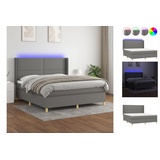 vidaXL Boxspringbett mit Matratze & LED Dunkelgrau 160x200 cm Stoff