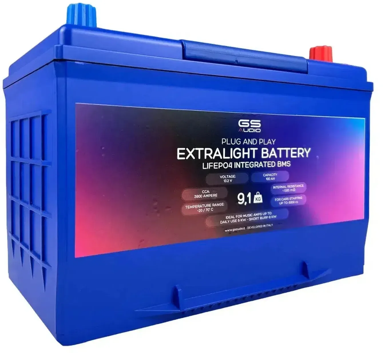GS Audio LifePo4 13,2V Extra leggero 100Ah-LiFePO4 Litio