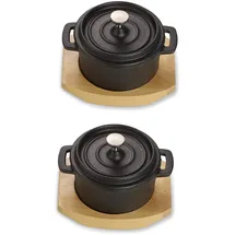 Echtwerk Kochtopf Set aus Gusseisen, Mini-Kochtopf mit Servierbrett, Kleiner Bräter, Bereits eingebrannt, Für Backöfen, Grill, BBQ und Induktion geeignet, Ideal zum Servieren, 250 ml, 2tlg