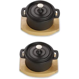 Echtwerk Kochtopf Set aus Gusseisen, Mini-Kochtopf mit Servierbrett, Kleiner Bräter, Bereits eingebrannt, Für Backöfen, Grill, BBQ und Induktion geeignet, Ideal zum Servieren, 250 ml, 2tlg