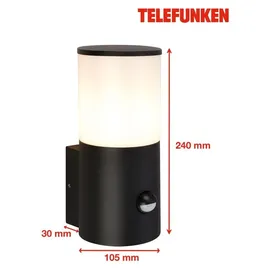 Telefunken Außenleuchte Aluminium, Kunststoff 24 x 13,5 x 10,5 cm inkl. Bewegungsmelder schwarz