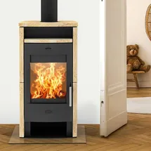 FIREPLACE Elite Budapest Stahl Schwarz/Abdeckplatte Sandstein