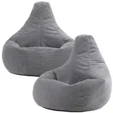 I.C.O.N. Icon Dalton Sitzsack Cord, Grau, 2er-Pack, Gaming Sitzsack Erwachsene mit Füllung, Bean Bag, Cord Sessel, Lounge Sessel, Lounge Stuhl, Schlafzimmer, Wohnzimmer, Wohnzimmer Möbel