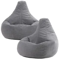 I.C.O.N. Icon Dalton Sitzsack Cord, Grau, 2er-Pack, Gaming Sitzsack Erwachsene mit Füllung, Bean Bag, Cord Sessel, Lounge Sessel, Lounge Stuhl, Schlafzimmer, Wohnzimmer, Wohnzimmer Möbel