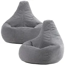 I.C.O.N. Icon Dalton Sitzsack Cord, Grau, 2er-Pack, Gaming Sitzsack Erwachsene mit Füllung, Bean Bag, Cord Sessel, Lounge Sessel, Lounge Stuhl, Schlafzimmer, Wohnzimmer, Wohnzimmer Möbel