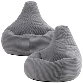 I.C.O.N. Icon Dalton Sitzsack Cord, Grau, 2er-Pack, Gaming Sitzsack Erwachsene mit Füllung, Bean Bag, Cord Sessel, Lounge Sessel, Lounge Stuhl, Schlafzimmer, Wohnzimmer, Wohnzimmer Möbel
