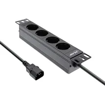 InLine 10" Steckdosenleiste, 4-fach Schutzkontakt, C14 Anschluss, ohne Schalter,