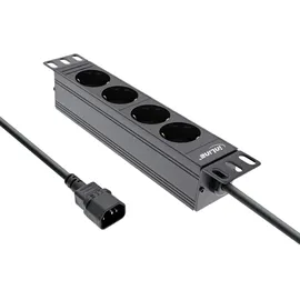 InLine 10" Steckdosenleiste, 4-fach Schutzkontakt, C14 Anschluss, ohne Schalter,