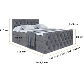 altdecor Boxspringbett AMAY-Z KING - 160x200 - H3/H4 - Dunkelgrau