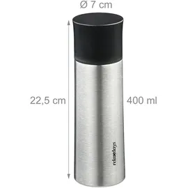 Relaxdays Trinkflasche Edelstahl, 400 ml mit Becher, silber