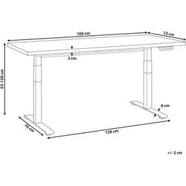 Beliani Schreibtisch DESTINES in Grau/Schwarz | Schwarz Melamin 160x72cm Elektrisch Höhenverstellbar Rechteckig mit USB Metallgestell Modern Büro Steh-sitz-tisch Stehtisch
