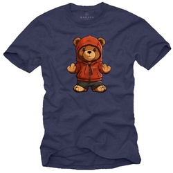 MAKAYA T-Shirt mit Teddy Herren Teddybär Jungs Jungen Jugendliche Teenager Print, Aufruck blau XXL