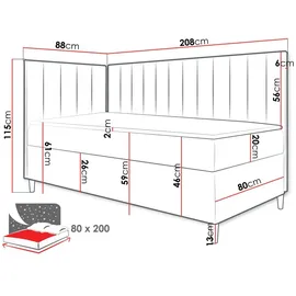 Mirjan24 Boxspringbett Maja Junior 3 80x200, Einzelbett mit Bonellfederkern, Härtegrad - H3 (Farbe: Soft 017 + Fresh 01, Seite zum Öffnen des Bet... - Beige