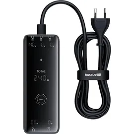 Baseus GaN 3x USB-C USB DC, 240W Smart-Desktop-Schnellladegerät – Schwarz