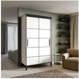 MOEBLO Schiebetürenschrank Marionell (Moderner Stauraum mit dekorativen Frontleisten und platzsparendem Schiebetürsystem, Schwebetürenschrank 2-türig Schrank Garderobe Schiebtüren Schlafzimmer) (BxHxT): 120x221x60 cm weiß