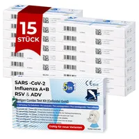 5in1 Antigen Schnelltest Atemwegsviren - 15 Stk. - COVID-19 Influenza A+B RSV ADV Kombi Schnelltest - Ergebnis in 15 Minuten - einfacher Nasenabstrich für Zuhause