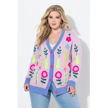 MIAMODA Strickjacke loose Classic Fit Blumen-Stickerei bunt 46/48