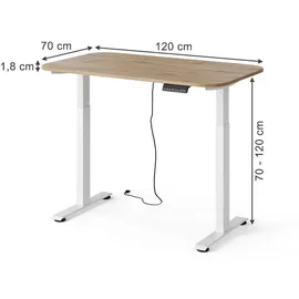 Vicco Schreibtisch Elevate, 120 x 70 cm 2 Motoren, Model 58657 - Weiß/Braun