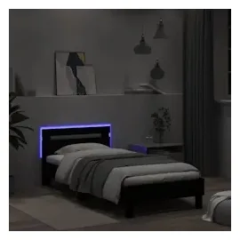 vidaXL Bettgestell mit Kopfteil und LED-Leuchten Schwarz 100x200 cm