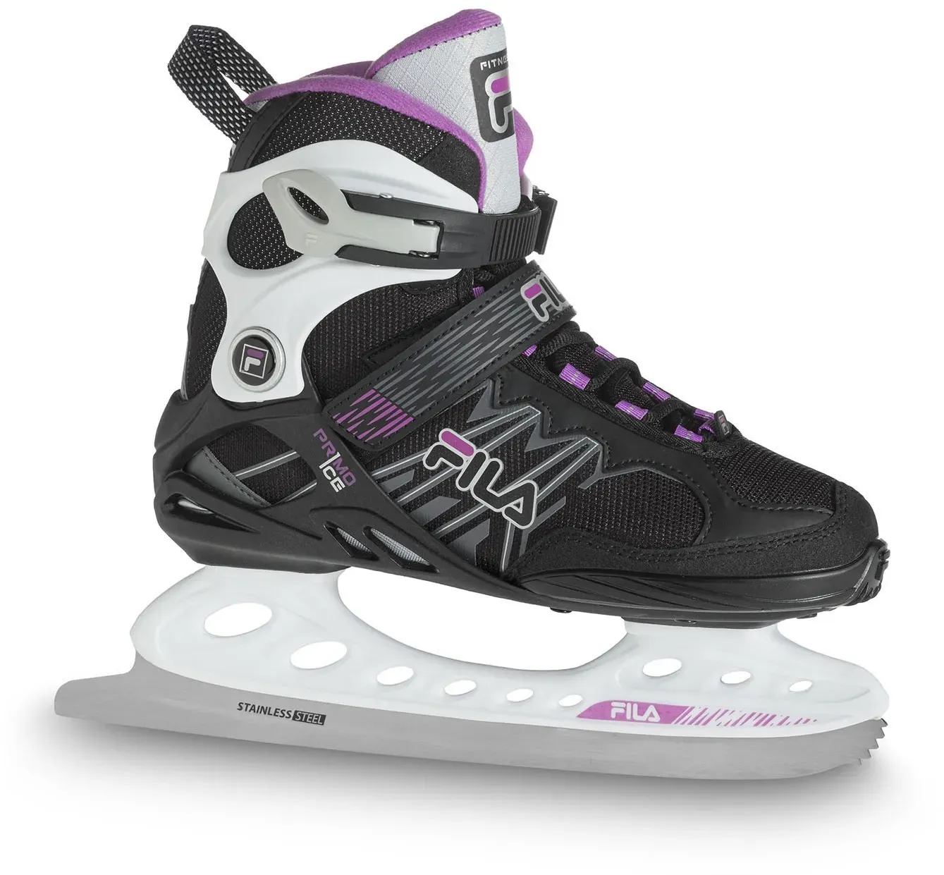 FILA Schlittschuhe Primo Ice Lady (Freizeit, sandgestrahlte Edelstahl, Kufe 53-55HRC mit 3mm Stärke) schwarz/magenta Dam