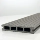 Woodstore24 Terrassendielen WoodoRhodos WPC Diele für Terrasse und Balkon mit Clipsystem, (Bodenbelag Komplettset mit Unterkonstruktion, Clip-Befestigung, 2,4m L x 12cm B x 2cm Stärke, in grau, anthrazit oder braun), Holzoptik, Klicksystem, Außenbereich, Gastronomie geeignet, wetterfest grau
