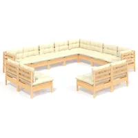 vidaXL Garten-Lounge-Set 12-tlg. creme Kissen massivholz kiefer