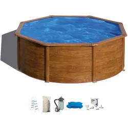 Rundpool MY POOL BWT, braun, H:132cm Ø:460cm, Schwimmbecken, in moderner Holzoptik, verschiedene Größen