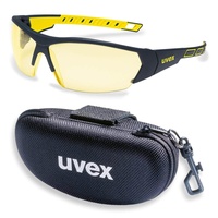 UVEX Schutzbrille i-works 9194365 gelb/amber mit UV-Schutz im Set inkl. Brillenetui - leichte und sportliche Sicherheitsbrille, Arbeitsschutzbrille