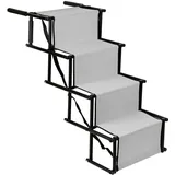 Skecten®zusammenklappbare Hundetreppe Edelstahl + Oxford Tuch Größe 101×76×47cm Hellgrau