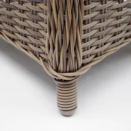 Mendler 2er-Set Poly-Rattan Stuhl HWC-E98, Rattanstuhl Gartenstuhl Korbsessel, Spun Poly halbrundes Rattan beige Kissen grau