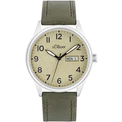 s.Oliver Herren Armbanduhr 2033480 Edelstahl Leder grün