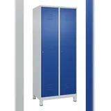 C+P Spind Classic PLUS, Füßen, 2 Abteile, HxBxT 195x80x50cm, Zylinderschloss, Hellgrau/Enzianblau von PROREGAL