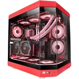 Mars Gaming MC-3T, Custom ATX-Gaming-Gehäuse, Triple Window Durchgehend Gehärtetes Glas, Volle Flüssigkeitskühlung, Dual Side Kamera, 3X Vertikale PCI Slots, USB-C und USB 3.0, Rot